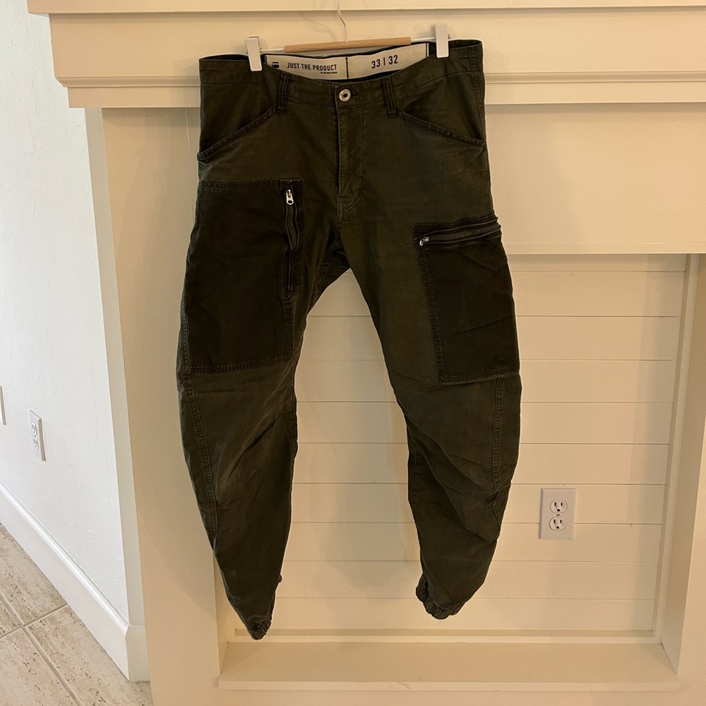 G-Star Olive Green Cargo Jogger Pants with Zip Pockets